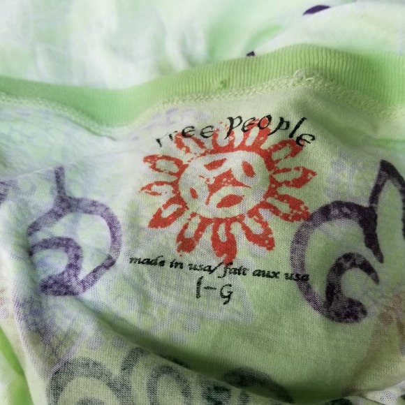 Free People Top Women L Green Burnout Floral Printed Lounge Long Sleeve Boho Tee - Picture 7 of 10